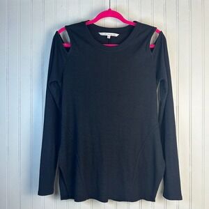 Rachel Rachel Roy Black‎ Ribbed Cold Shoulder Knit Top Casual Blouse Size XL